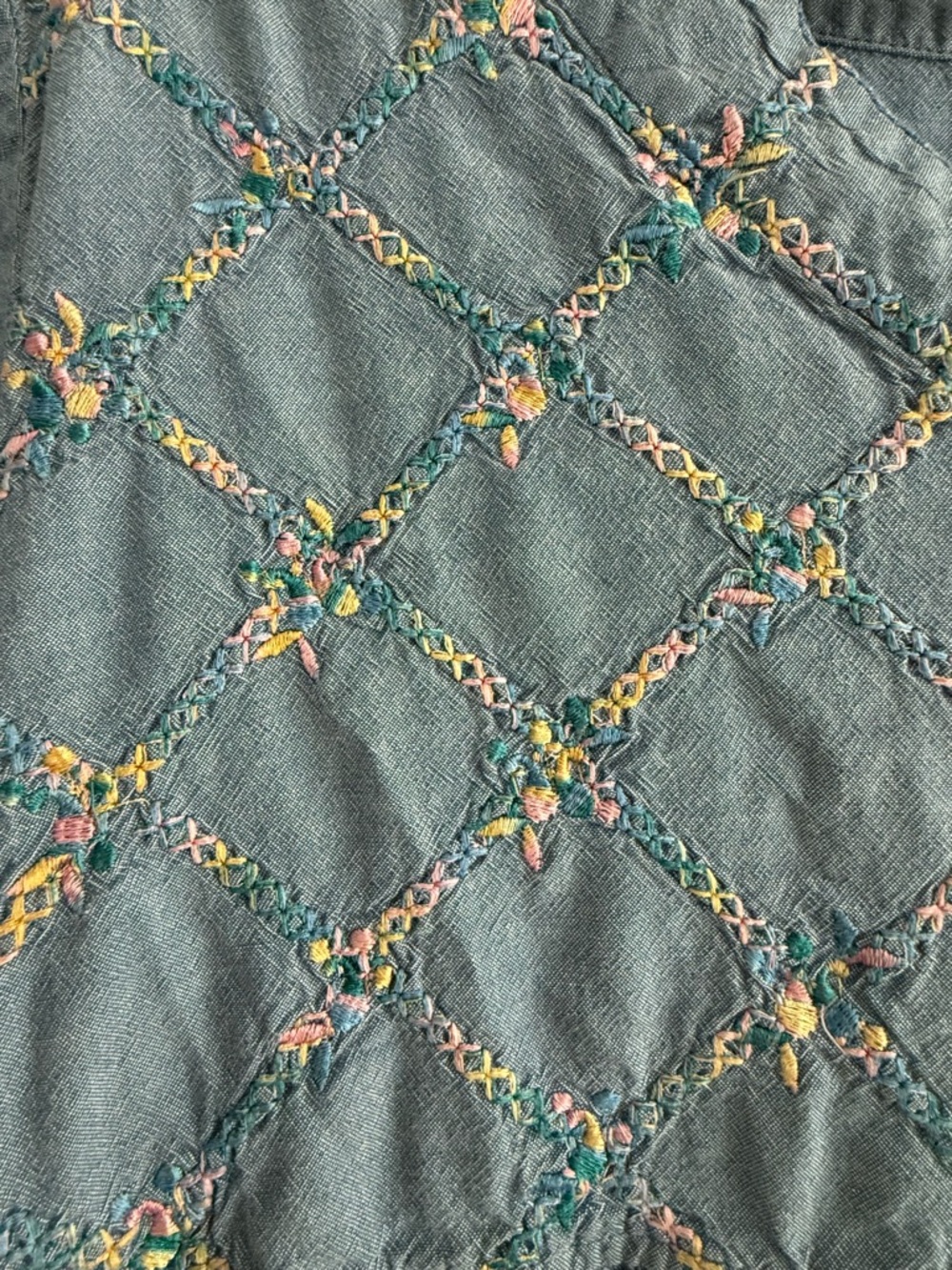 Bechamel Light Blue Embroidered Button-Up Dress Vintage Cotton - Picture 7 of 7